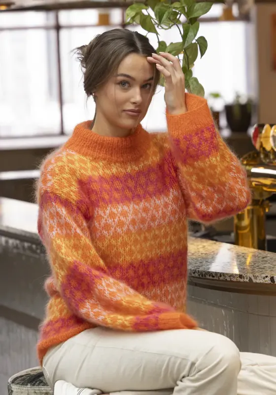 Bellezza-genser i Kid Cotton (oransje) | Strikkepakke